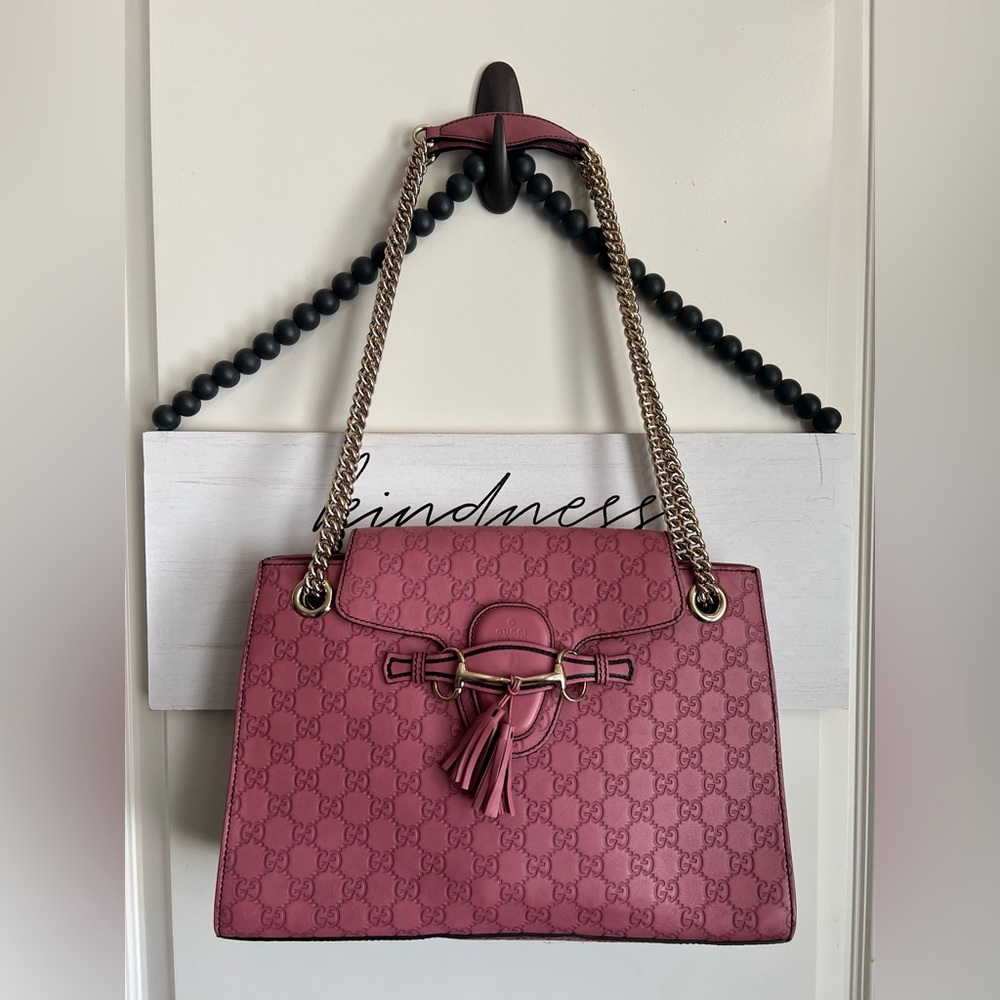 GUCCI Emily SoHo Pink Shoulder Bag Gold Chain Leather Purse Guccissima Large HP